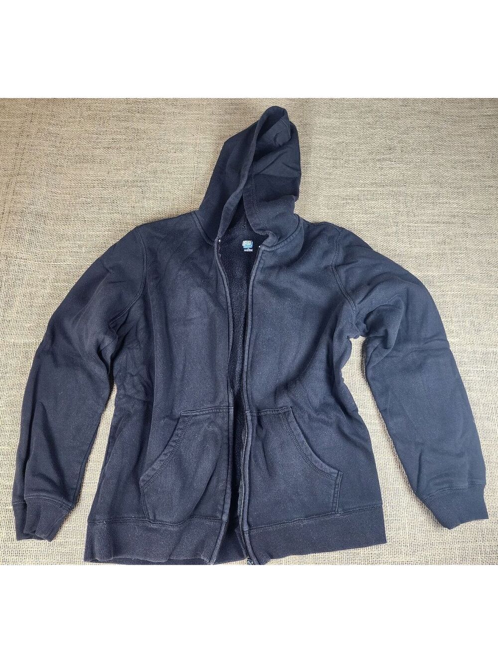 SJB Men's Black Full Zip Hoodie Sweatshirt with Fleece Lining Size Large